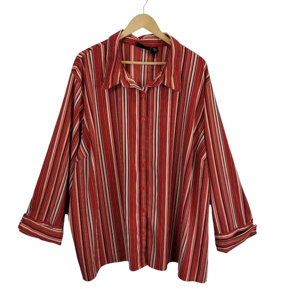 Maggie Barnes Women's Career Blouse Button Up Shirt Red Striped Size 5X - Picture 1 of 7